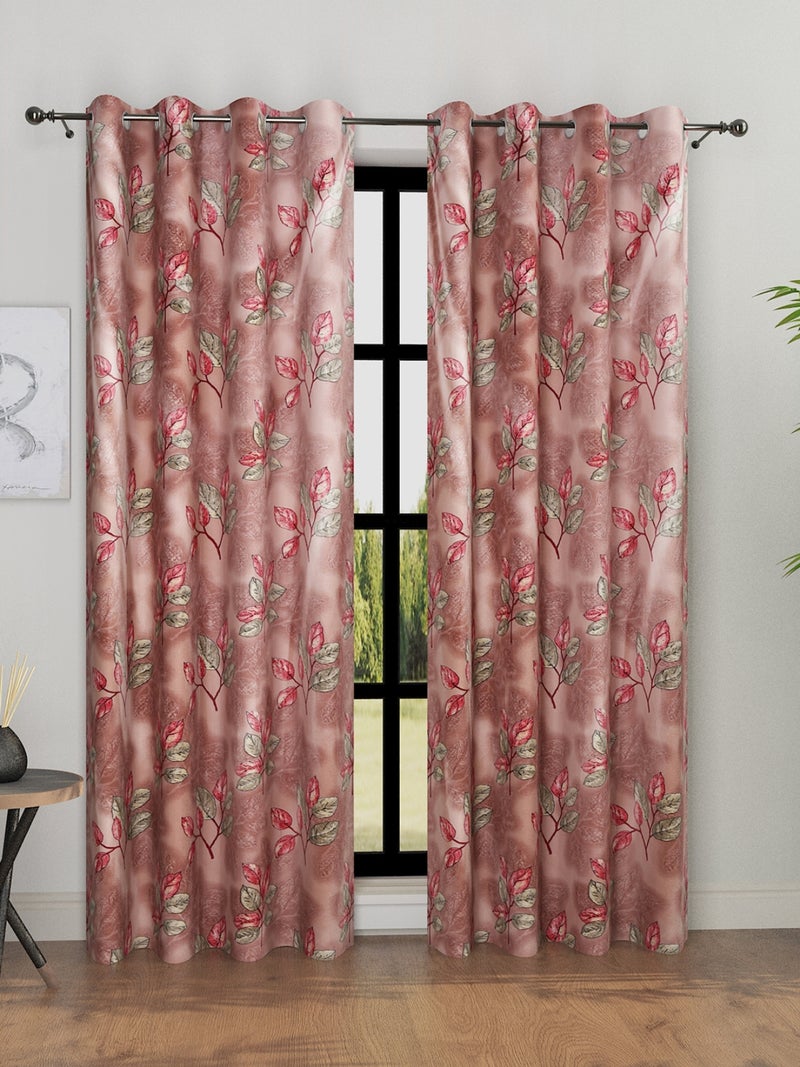 Peach Floral Printed Door Curtain Set of 2
